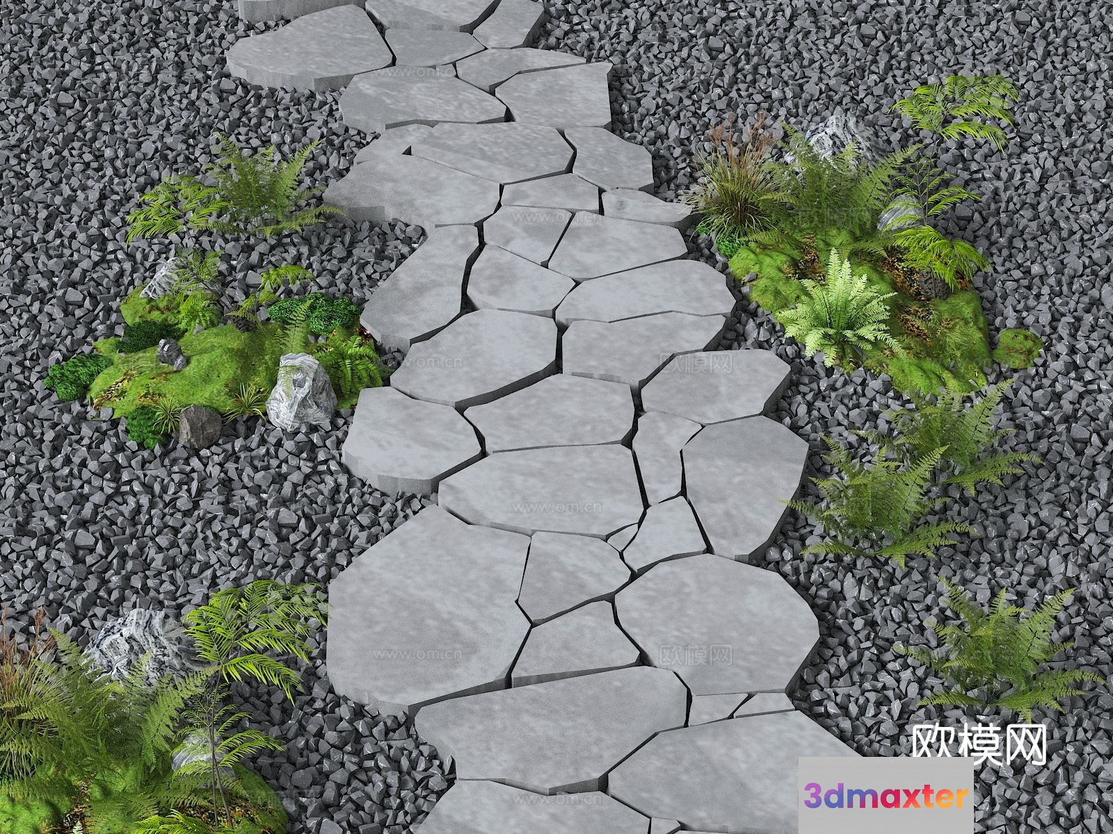 A Stone Pathway With Greenery 3D Model - 4068 - VRAY Render