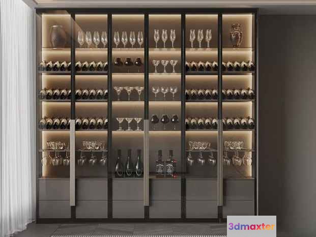 A Cabinet With Glass Doors And Shelves 3D Model - 15140 - VRAY Render