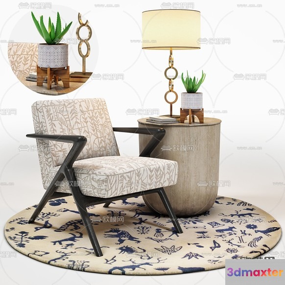 Mid-Century Modern Living Room 3D Model - 7039 - VRAY Render