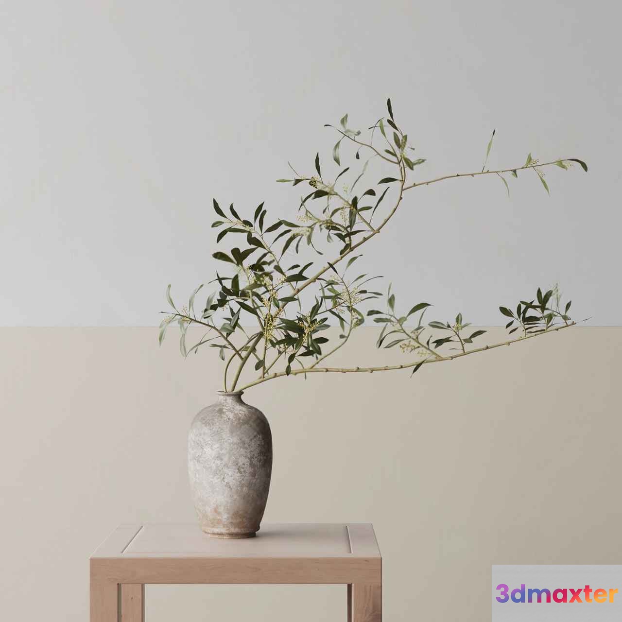 A Rustic Vase With A Green Plant 3D Model - 2179 - VRAY Render