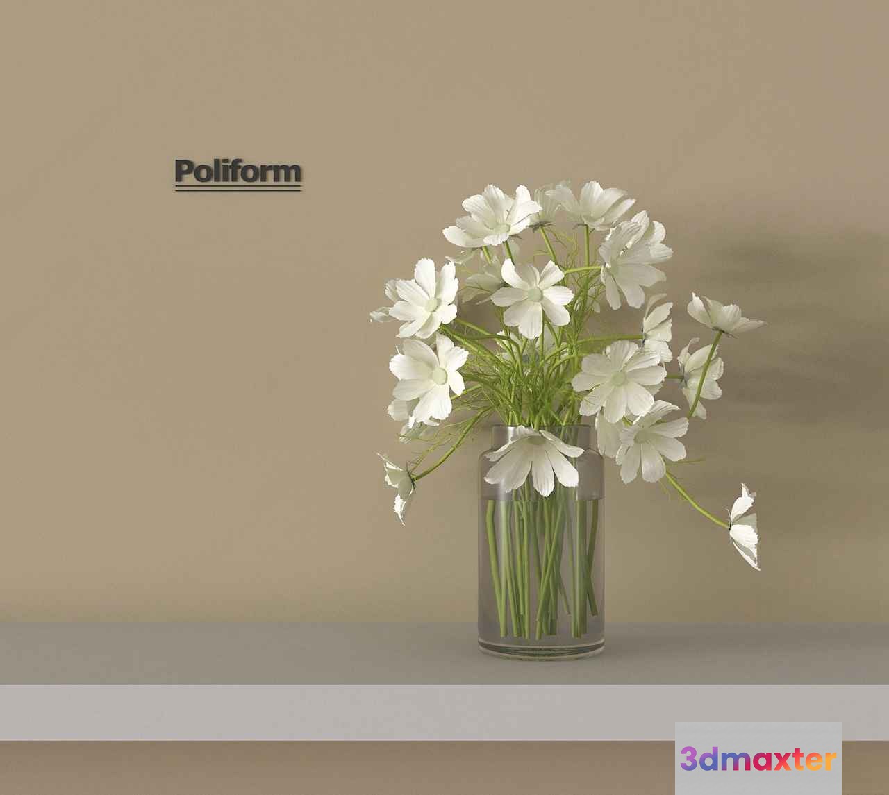 A Vase Of White Flowers 3D Model - 2570 - VRAY Render