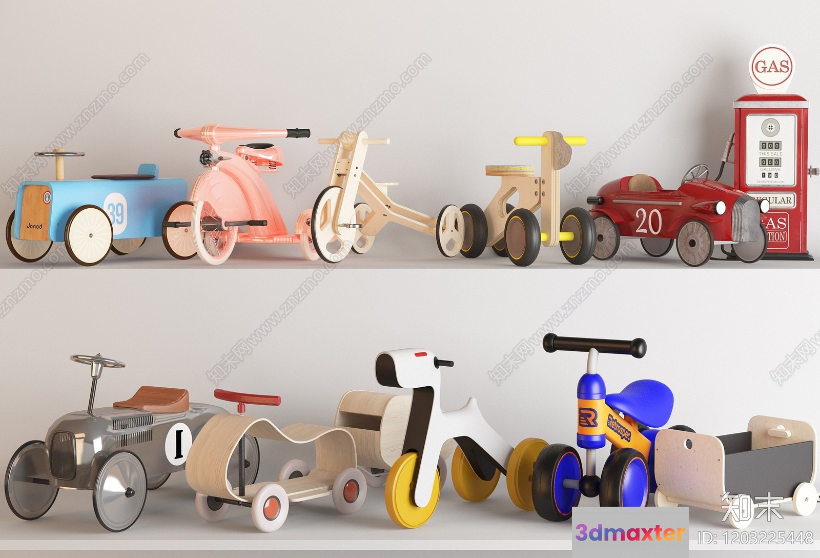 A Collection Of Wooden Toy Cars 3D Model - 12519 - VRAY Render