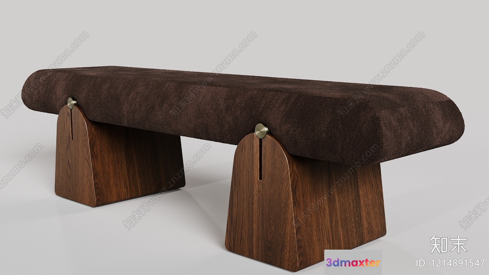 Wooden Bench With Brown Cushion 3D Model - 17218 - VRAY Render
