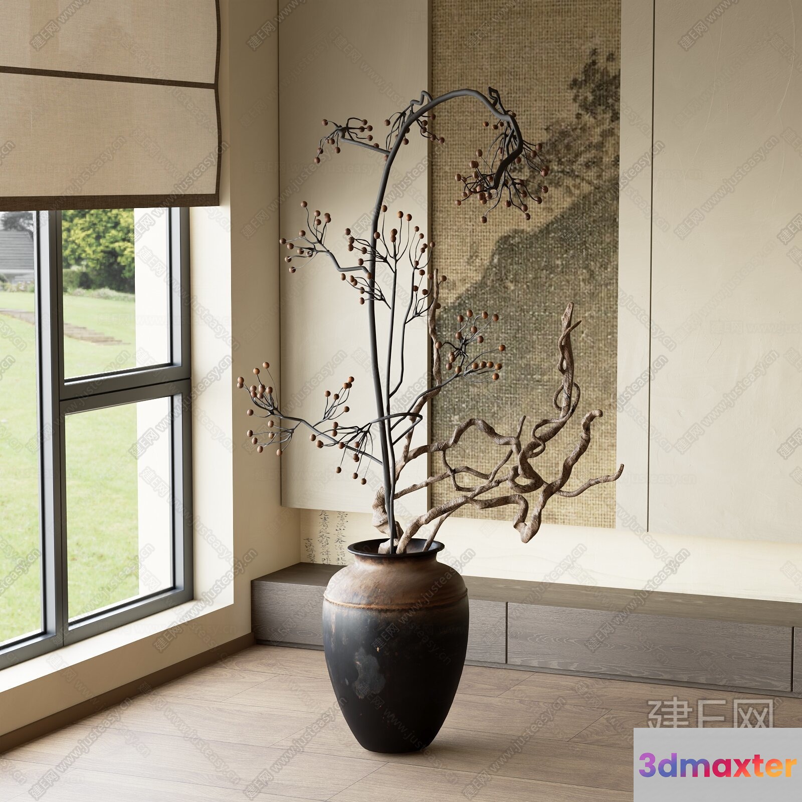 A Tall Decorative Plant In A Large Vase 3D Model - 3960 - CORONA Render