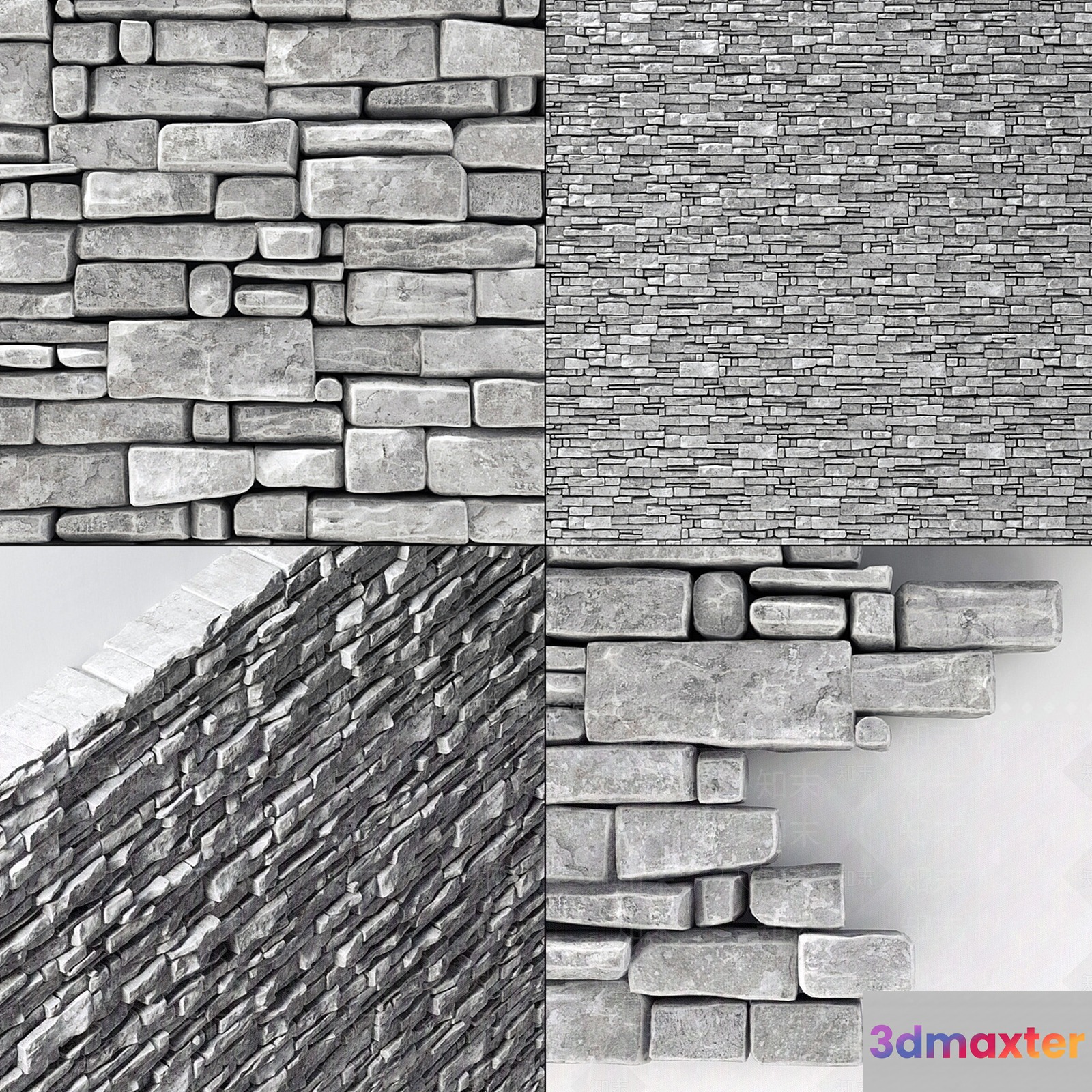 Gray Stone Wall 3D Model - 6125 - VRAY Render