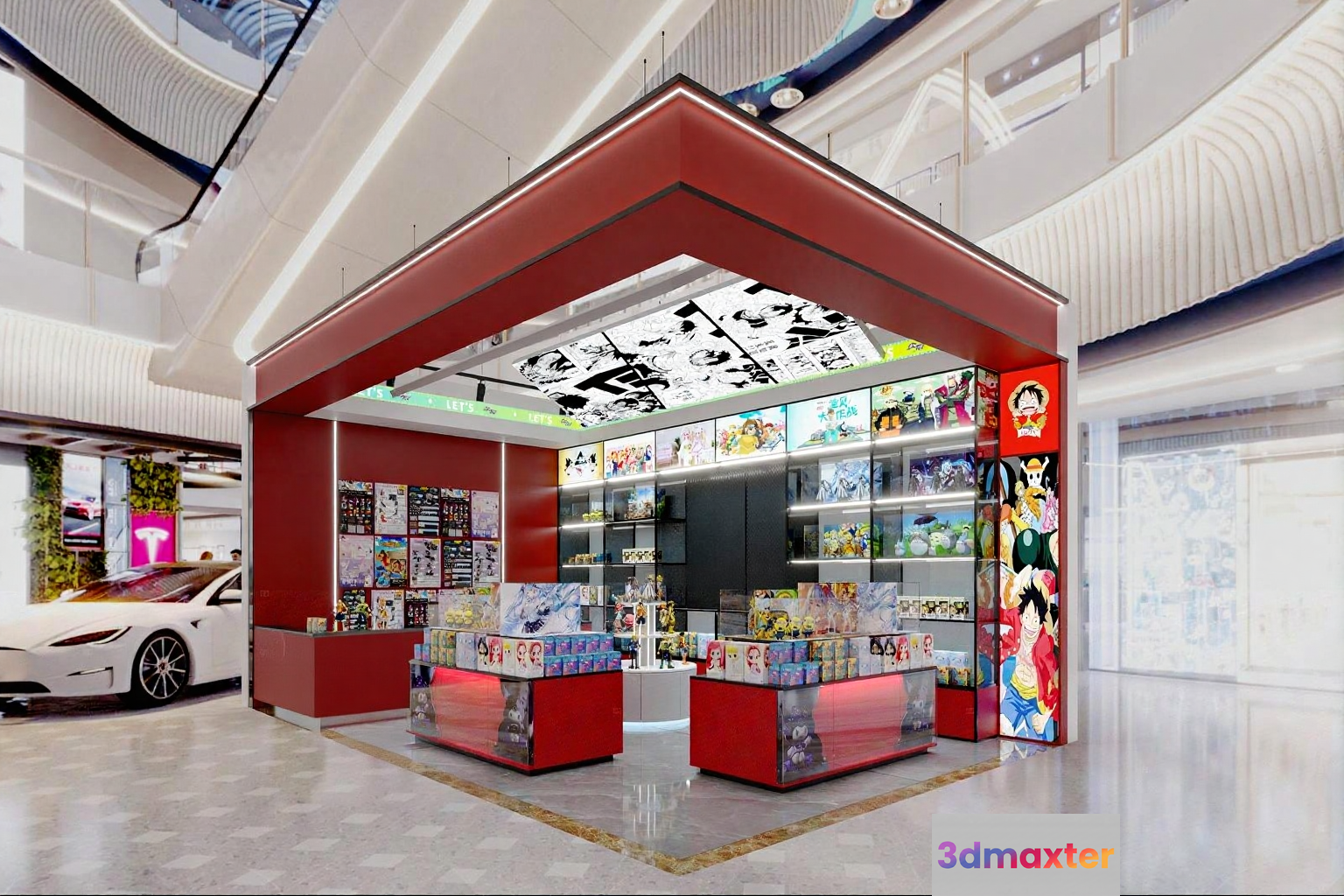 A Store With A Red And White Color Scheme 3D Model - 7701 - CORONA Render