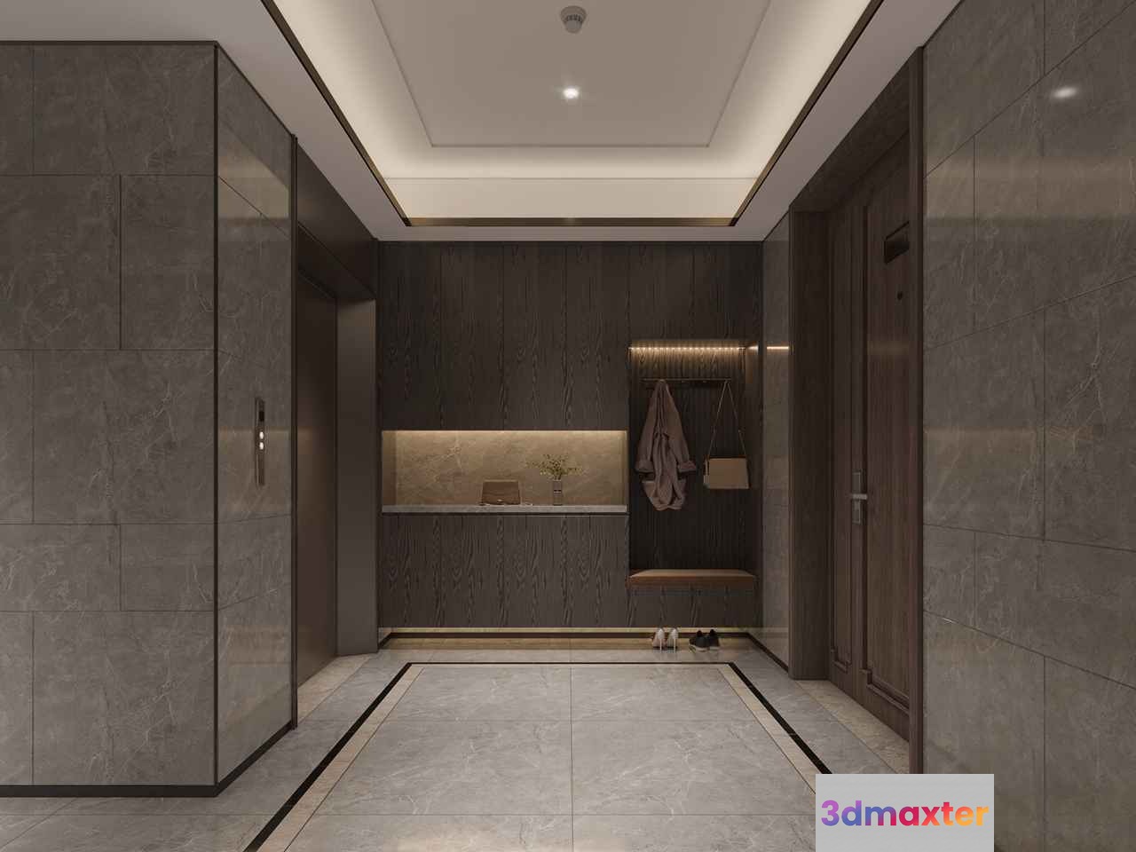Modern Marble Hallway 3D Model - 11538 - VRAY Render