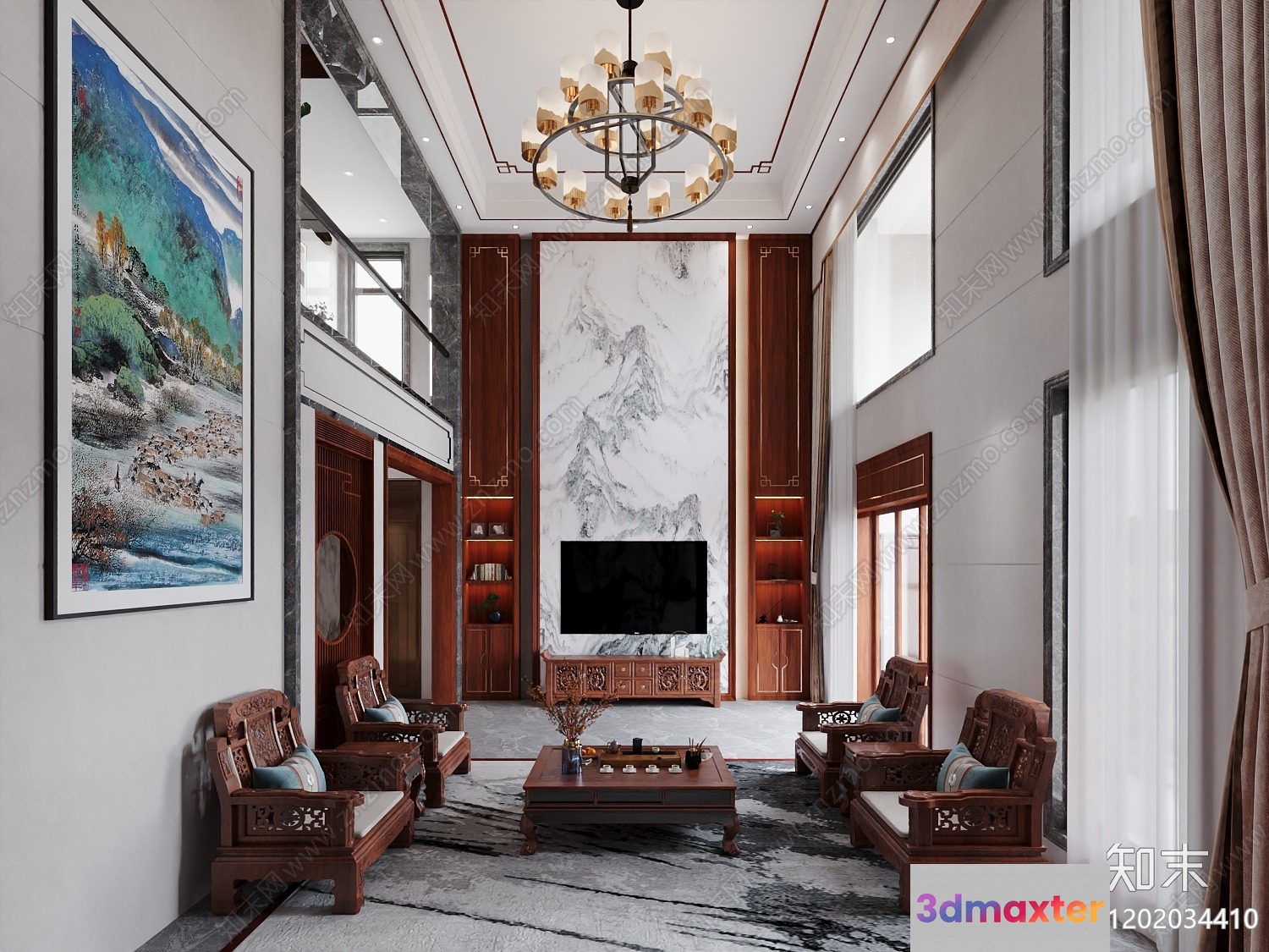 Modern Asian Living Room 3D Model - 22143 - VRAY Render