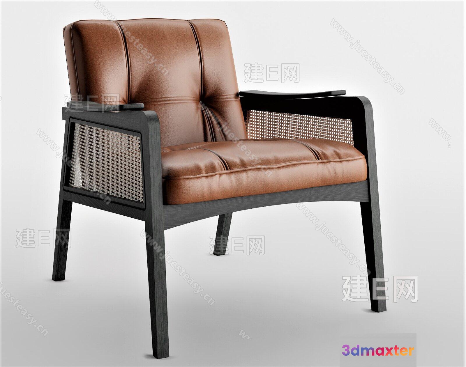 A Brown Leather Chair With A Wooden Frame 3D Model - 2911 - VRAY Render