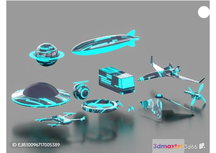 3D Graphics Of Various Futuristic Objects Including A Ufo And A Spaceship 3D Model - 5288 - VRAY Render