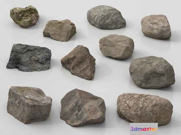 Grey Rough Stones 3D Model - 8968 - VRAY Render