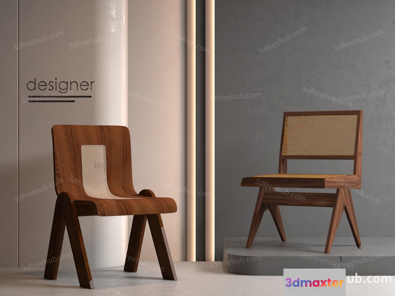Wooden Designer Chair 3D Model - 19287 - VRAY Render