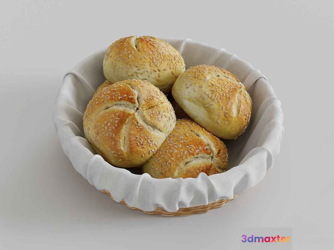 A Basket Of Bread Rolls 3D Model - 14198 - CORONA Render