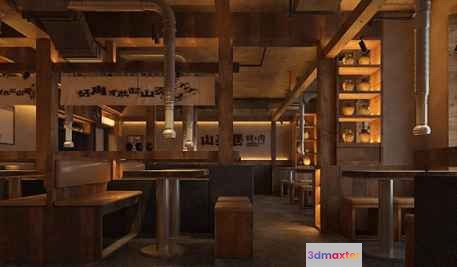 Wooden Restaurant Interior 3D Model - 16119 - VRAY Render