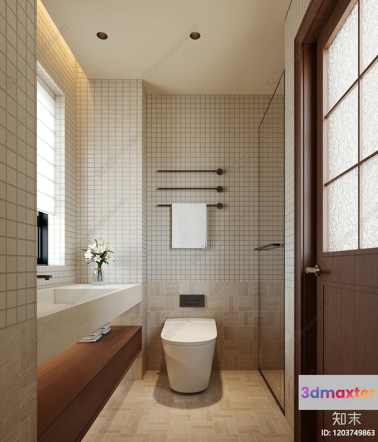 Modern Bathroom 3D Model - 1990 - VRAY Render