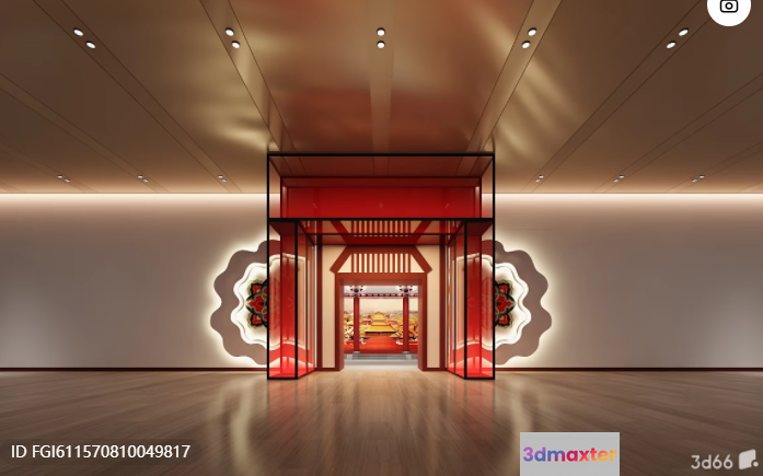 A Modern Hallway With Red Accents 3D Model - 13250 - VRAY Render