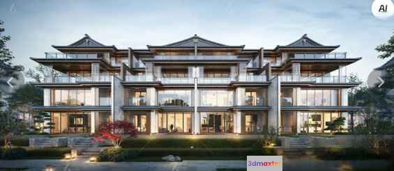Asian-Style Building 3D Model - 11685 - VRAY Render