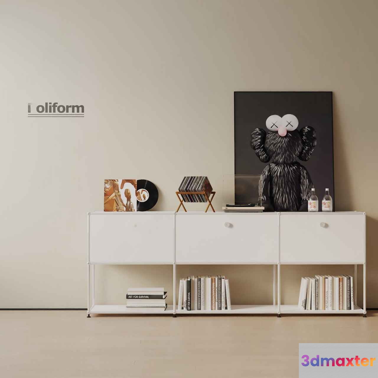 Minimalist White Shelving Unit 3D Model - 14376 - VRAY Render
