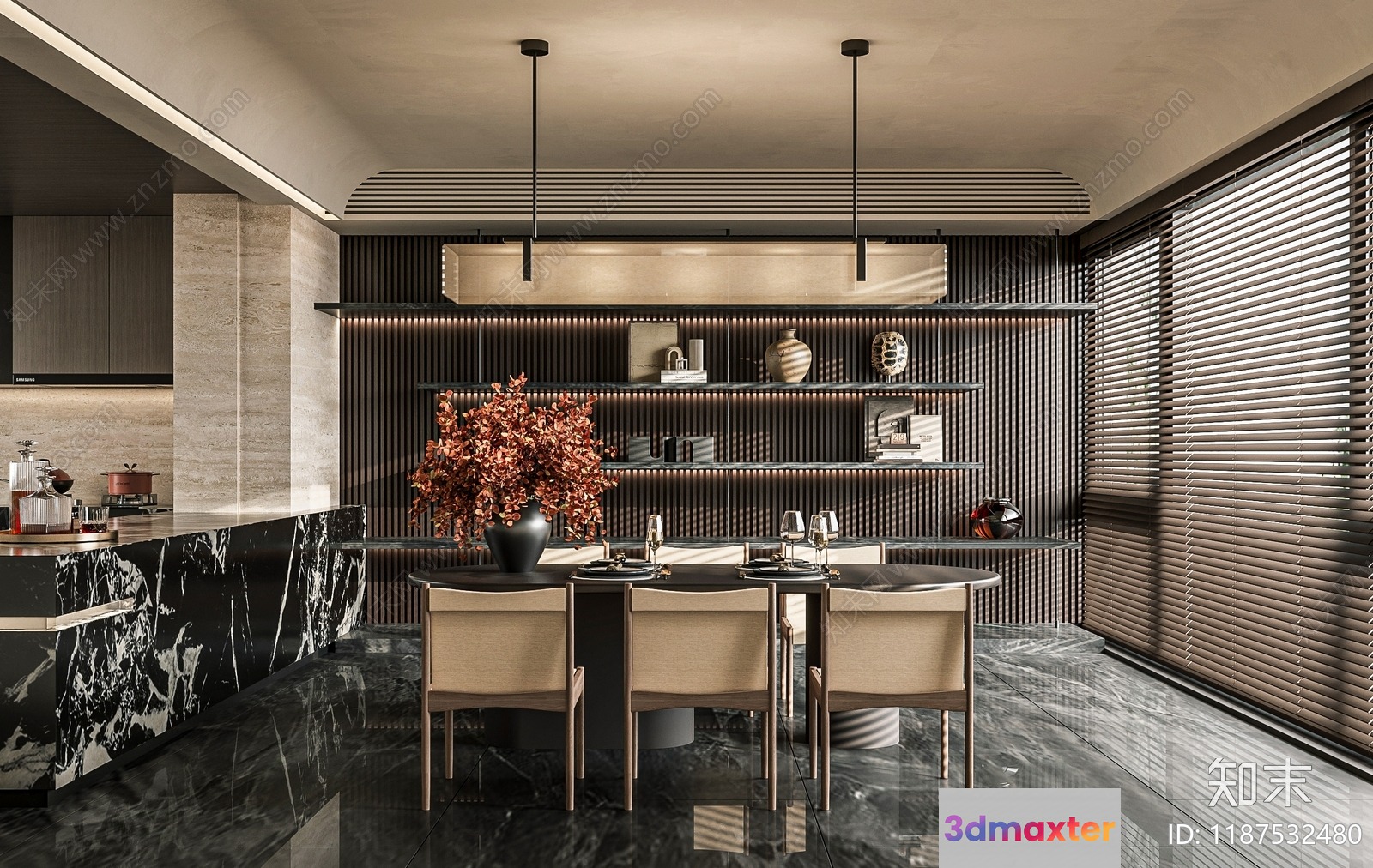 Modern Dining Room 3D Model - 19431 - CORONA Render
