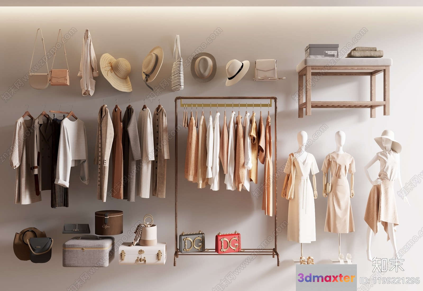 White Clothing Rack 3D Model - 2062 - CORONA Render