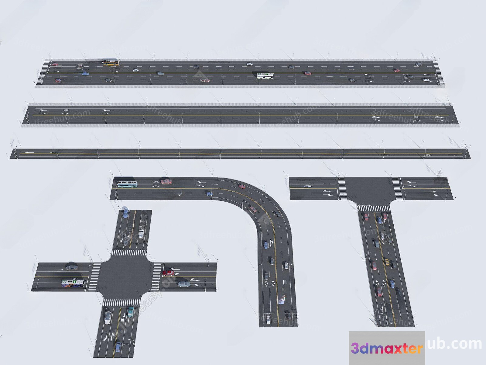 A Road Intersection With Traffic 3D Model - 21579 - VRAY Render