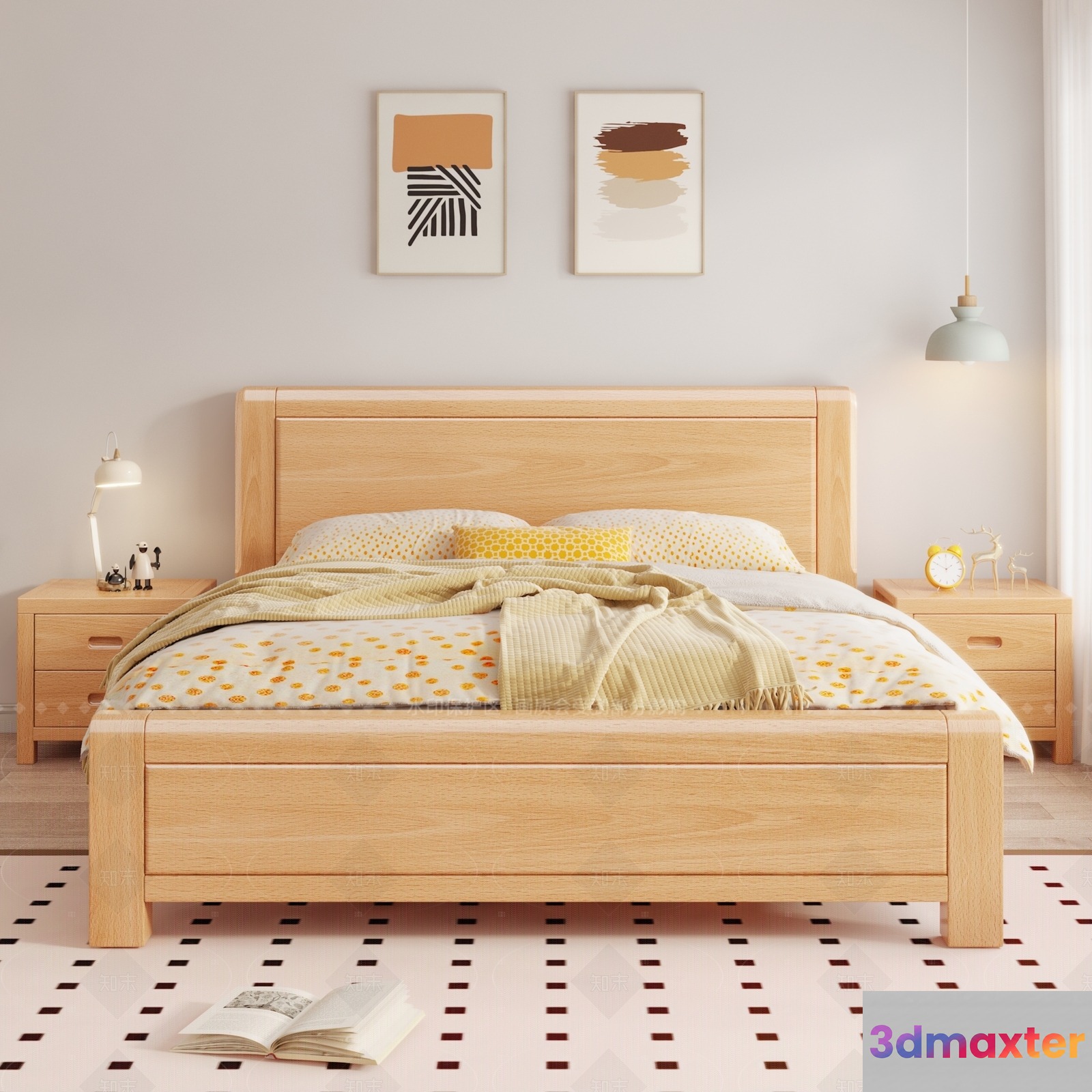 Cozy Wooden Bed Room 3D Model - 1998 - VRAY Render
