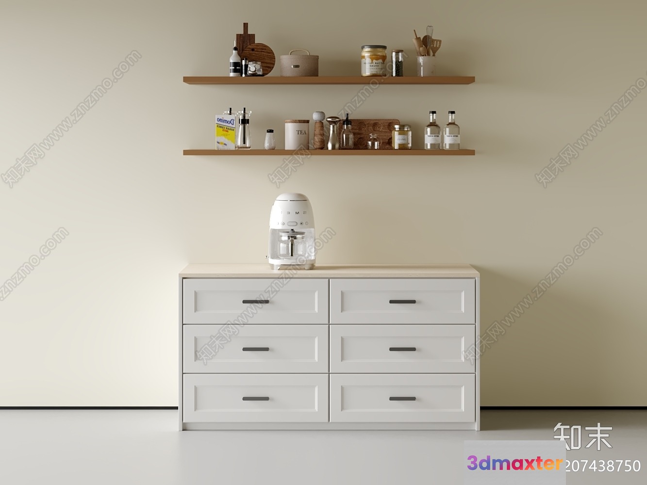 A White Dresser With Drawers 3D Model - 15627 - VRAY Render