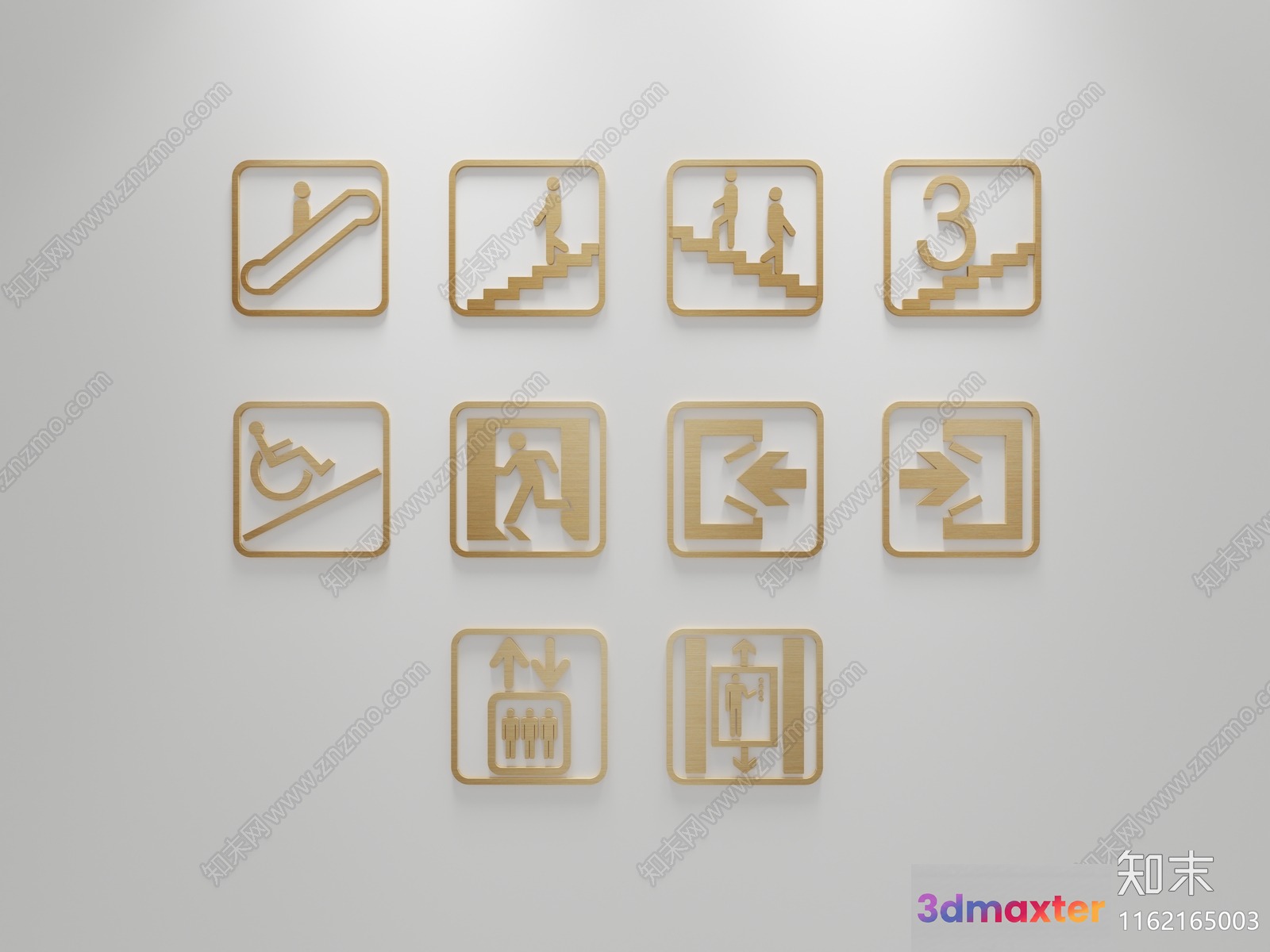 Gold Elevator Signs 3D Model - 8610 - VRAY Render