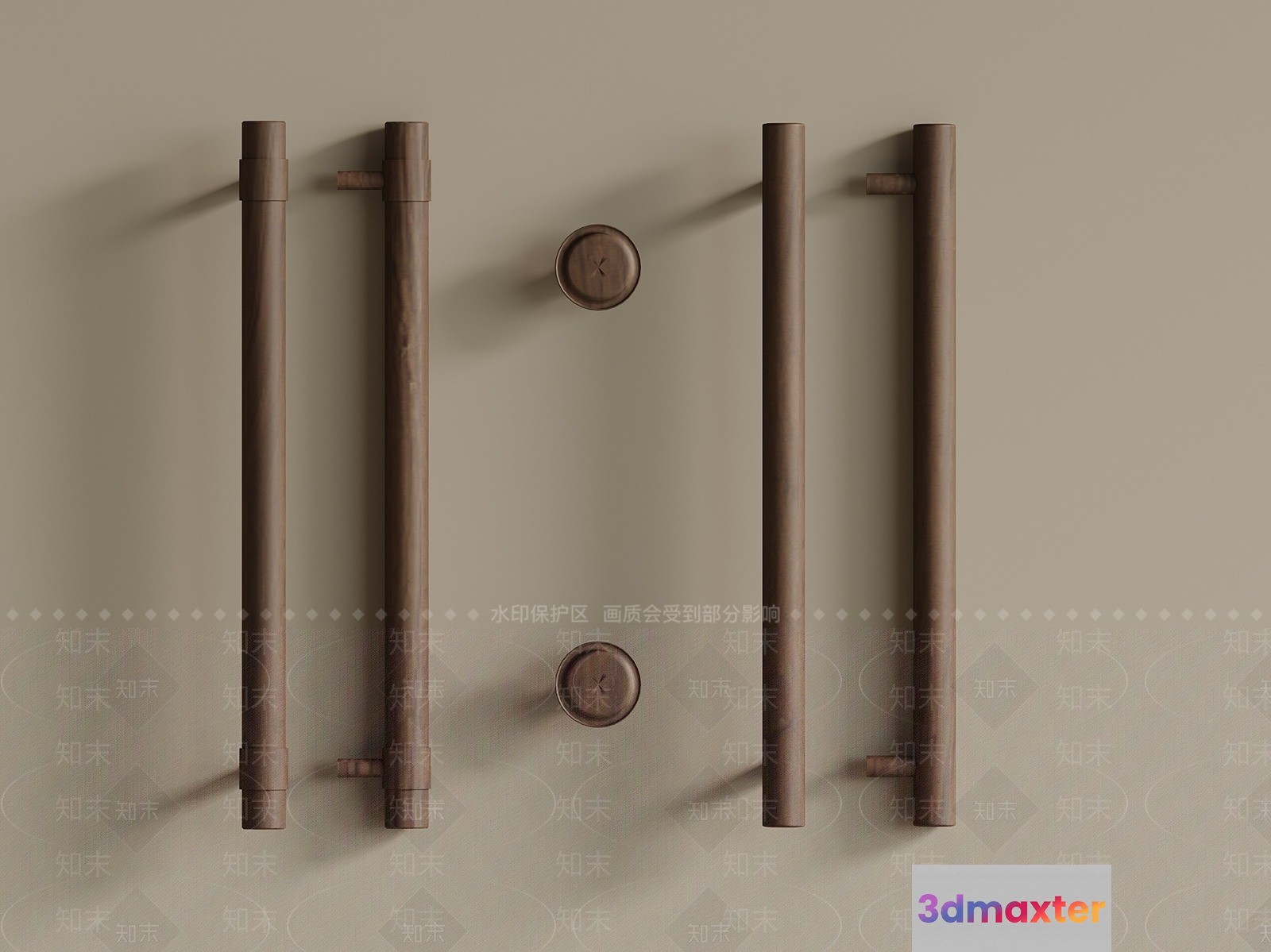 A Collection Of Bronze Door Handles 3D Model - 18618 - VRAY Render