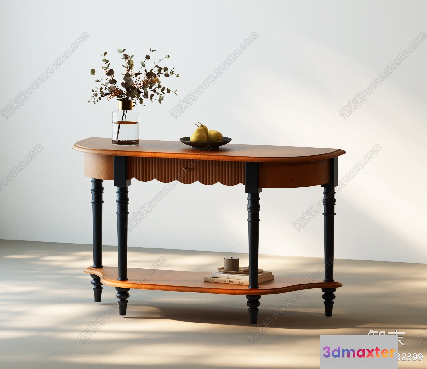 A Wooden Console Table With Black Legs 3D Model - 11970 - VRAY Render