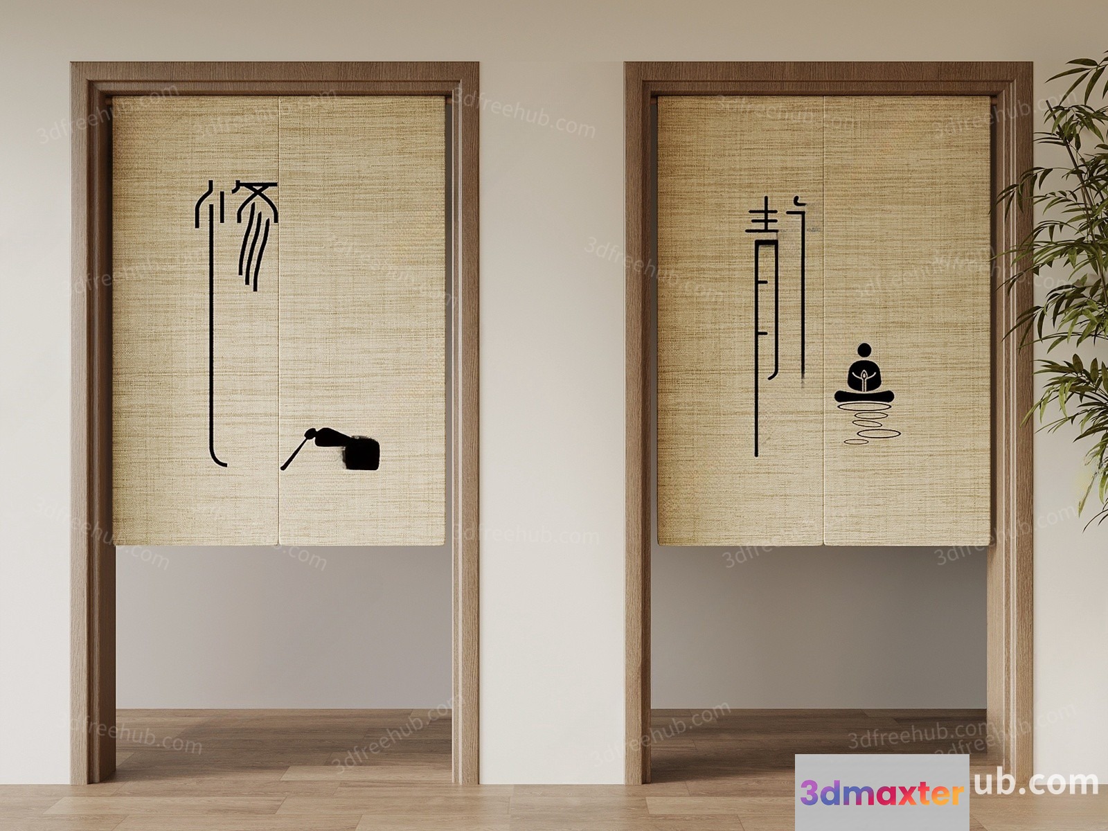 A Doorway With A Beige Curtain 3D Model - 22897 - VRAY Render