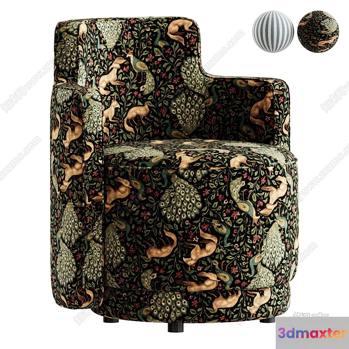 A Green Chair With A Pattern Of Animals 3D Model - 17649 - VRAY Render