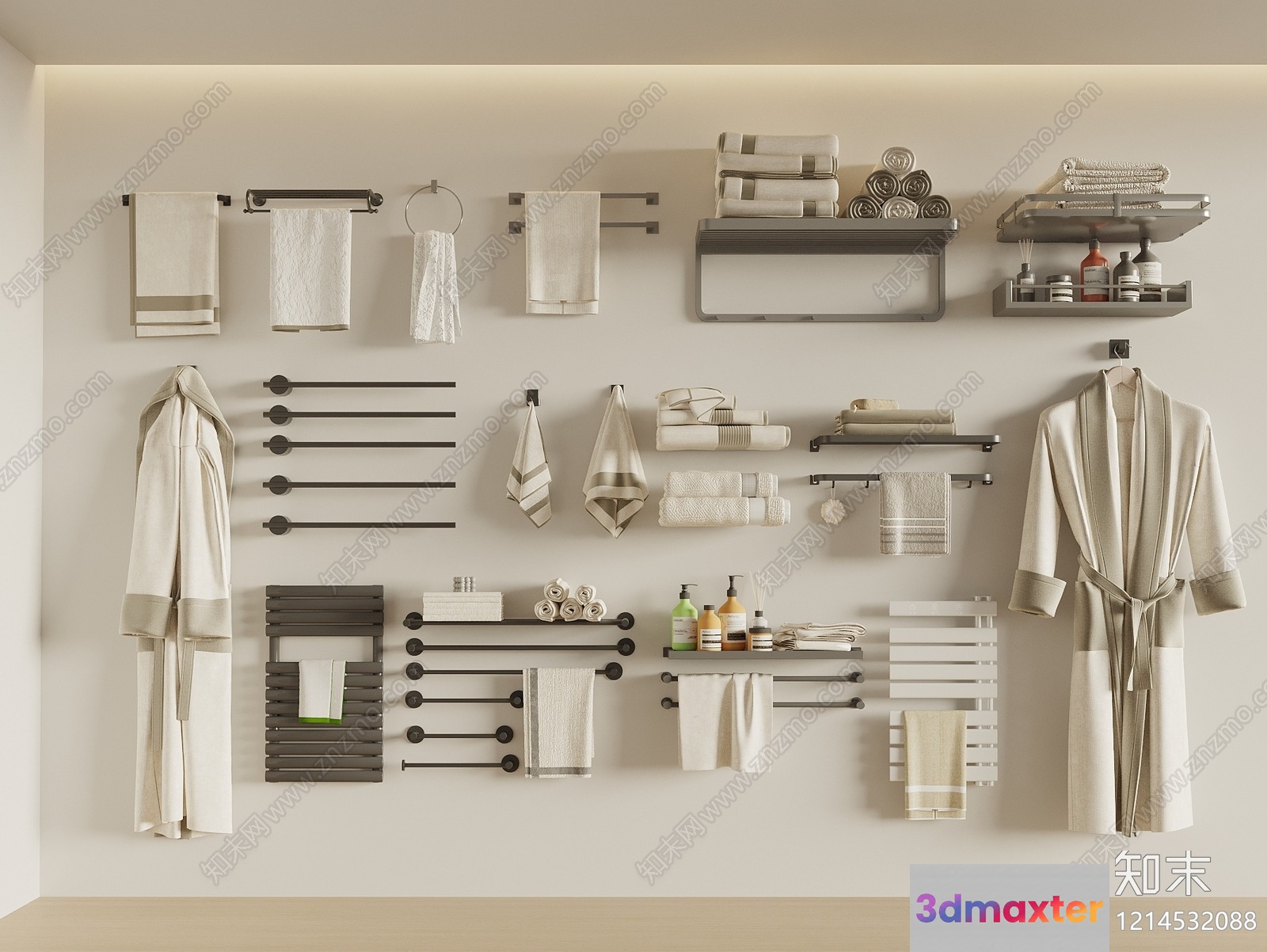 A Wall Of Bath Towels And Accessories 3D Model - 6607 - VRAY Render