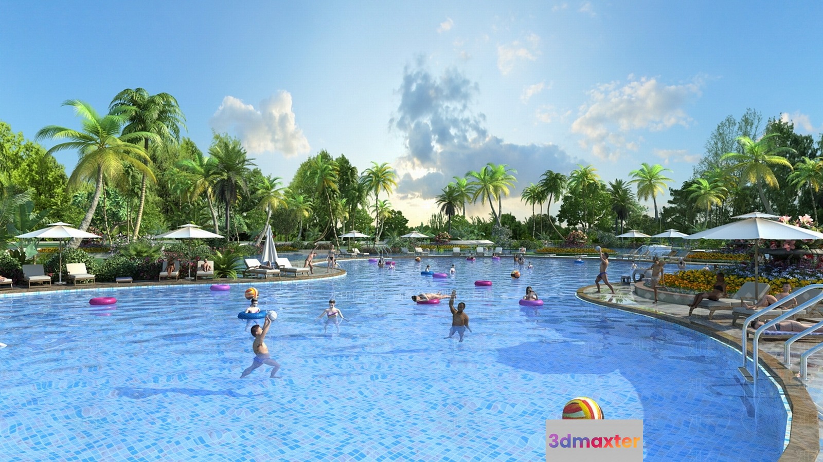 Large Outdoor Pool 3D Model - 13384 - VRAY Render