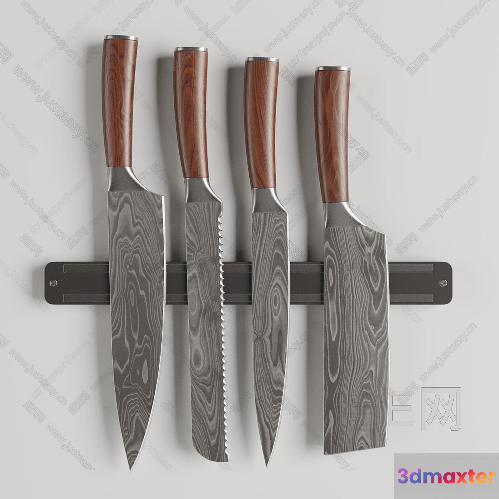 Five Kitchen Knives 3D Model - 12010 - CORONA Render