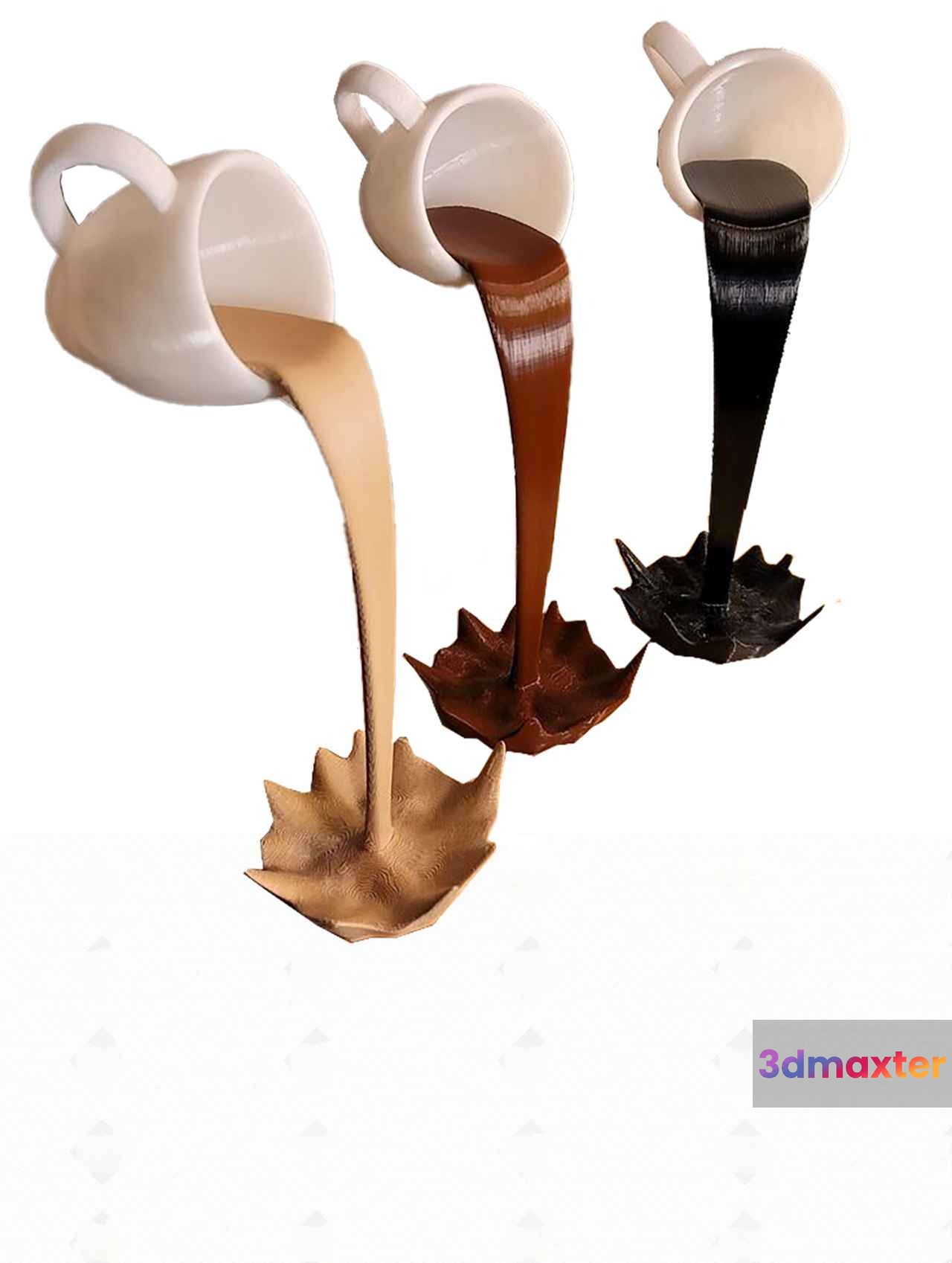 A Set Of Three White Ceramic Cups With Handles 3D Model - 6546 - VRAY Render