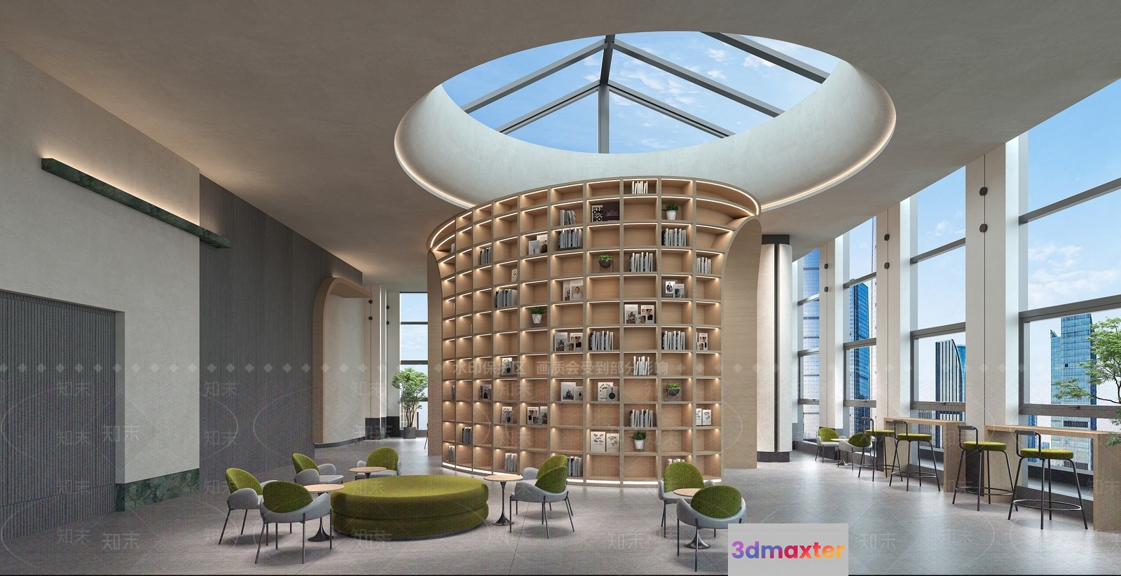 Modern Library Room 3D Model - 9200 - VRAY Render