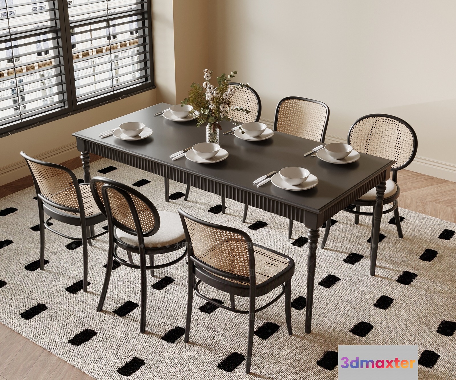 Rattan Dining Room Set 3D Model - 14748 - VRAY Render