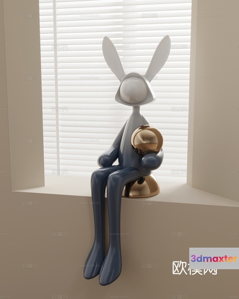 A Grey Bunny Figurine 3D Model - 11792 - VRAY Render