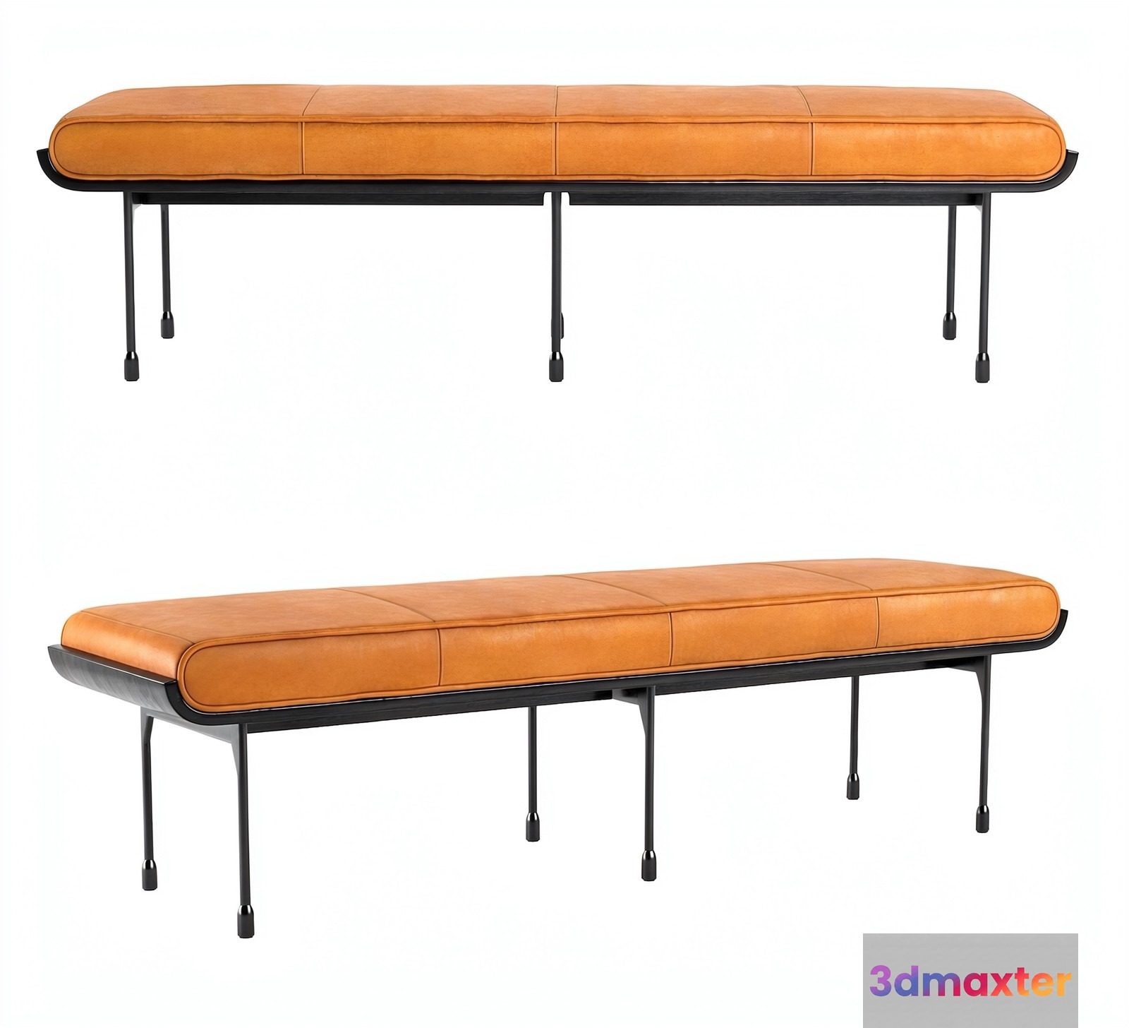 A Pair Of Brown Leather Benches 3D Model - 19162 - VRAY Render