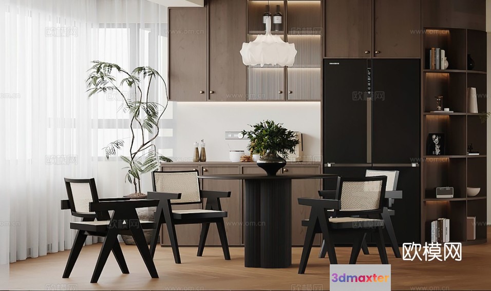 A Modern Kitchen With A Dining Table And Chairs 3D Model - 15838 - CORONA Render