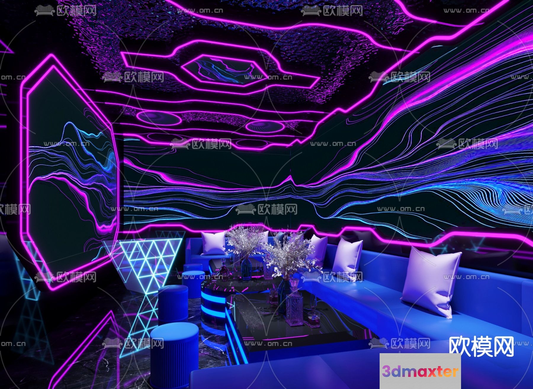 Modern Neon-Lit Lounge 3D Model - 16578 - VRAY Render