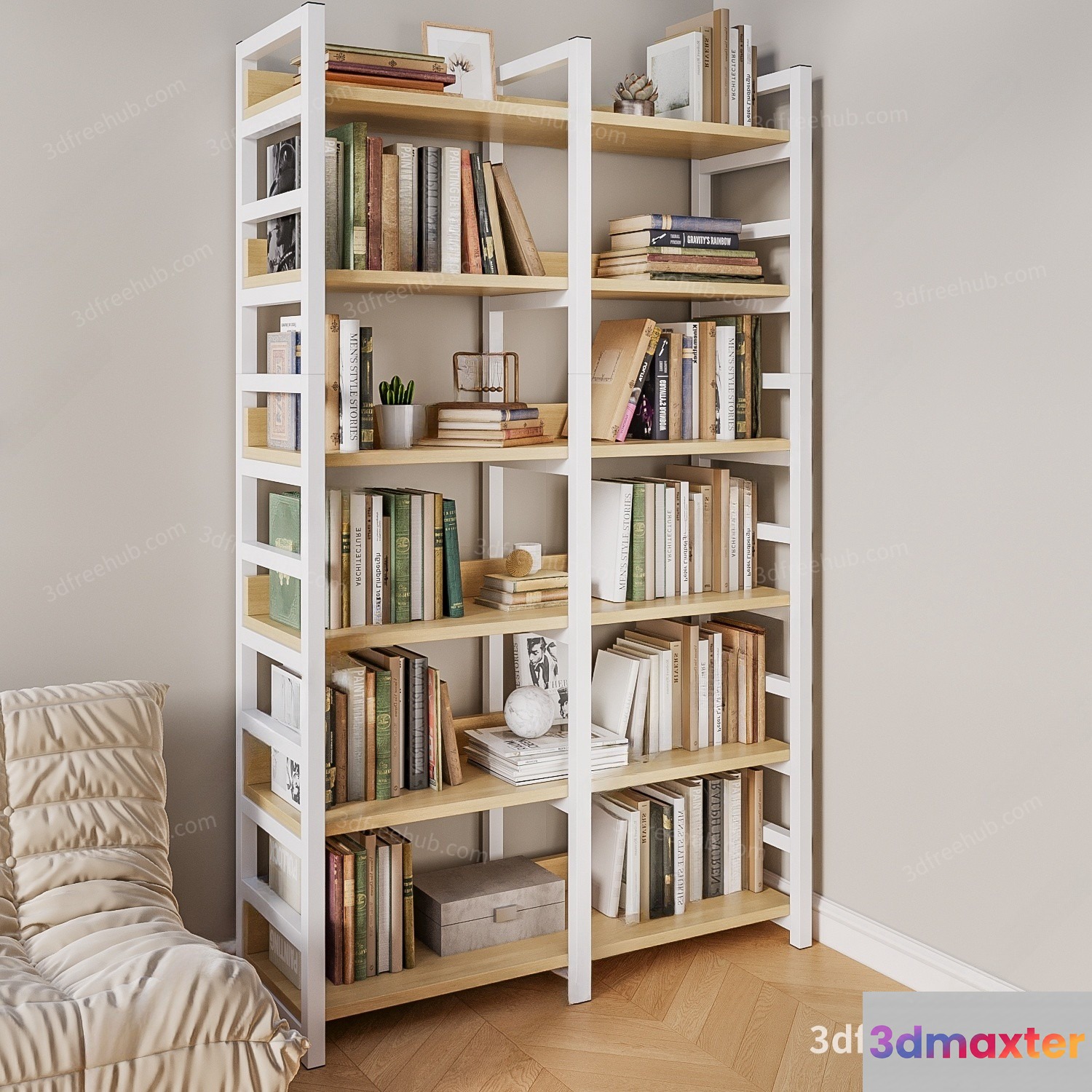White Bookshelf 3D Model - 21577 - VRAY Render