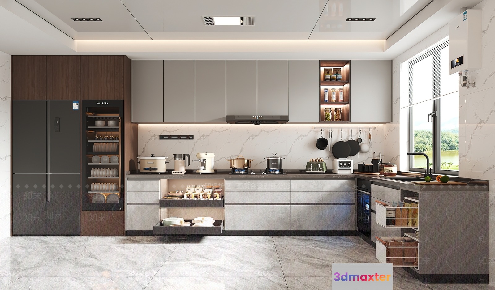 Modern Kitchen Design 3D Model - 3827 - VRAY Render