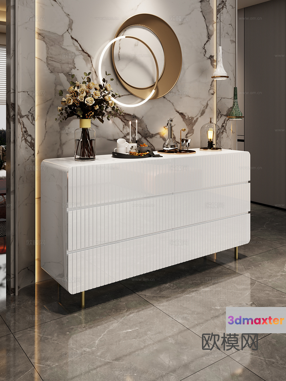 Modern White Dresser 3D Model - 18249 - VRAY Render