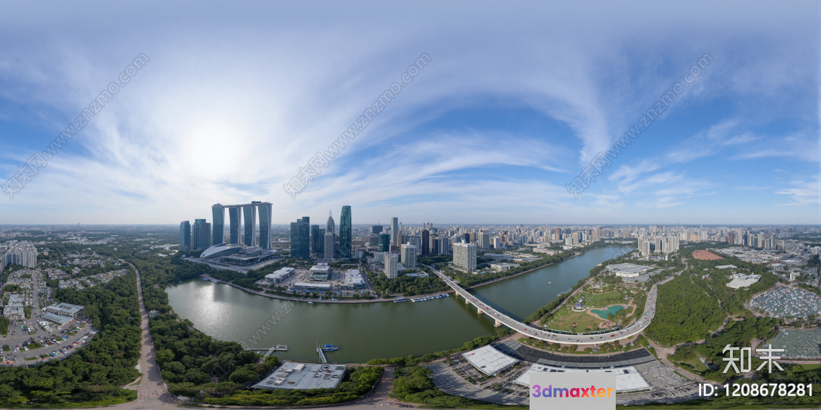 Aerial View Of A City With A River 3D Model - 297 - VRAY Render