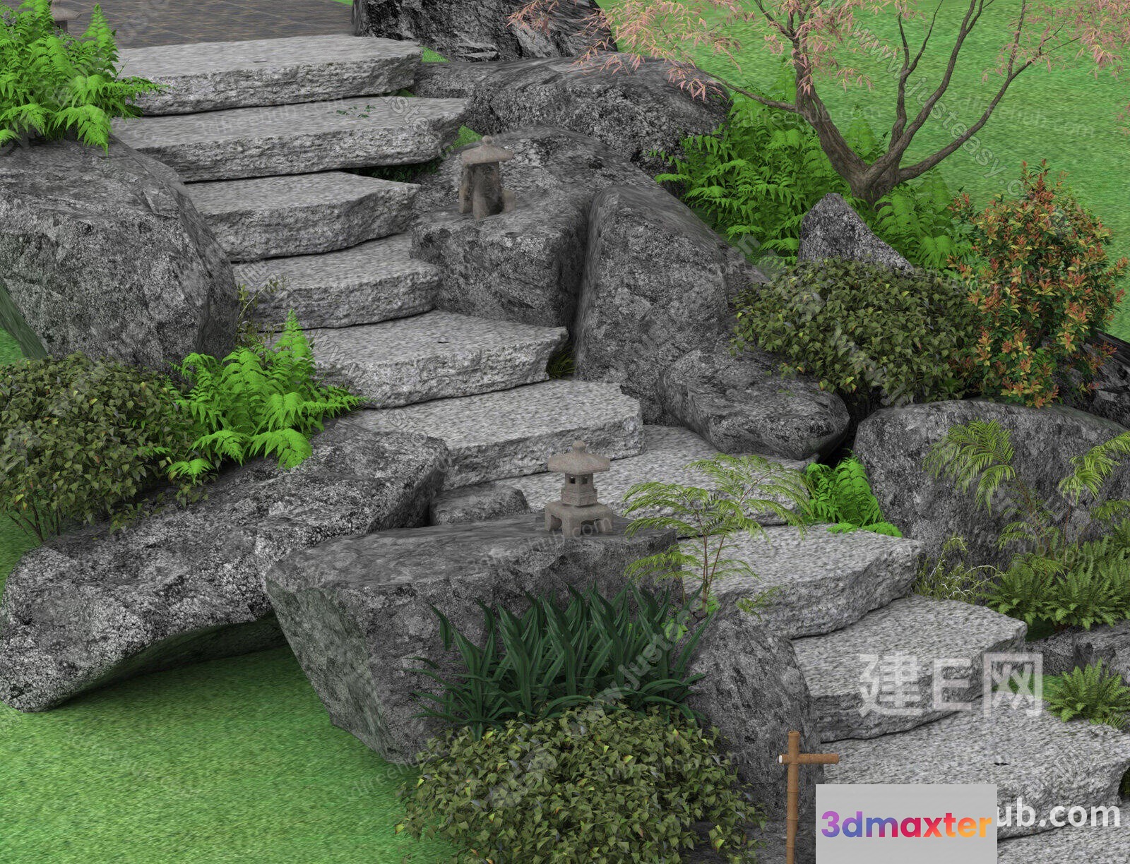 A Stone Staircase In A Garden 3D Model - 18563 - VRAY Render