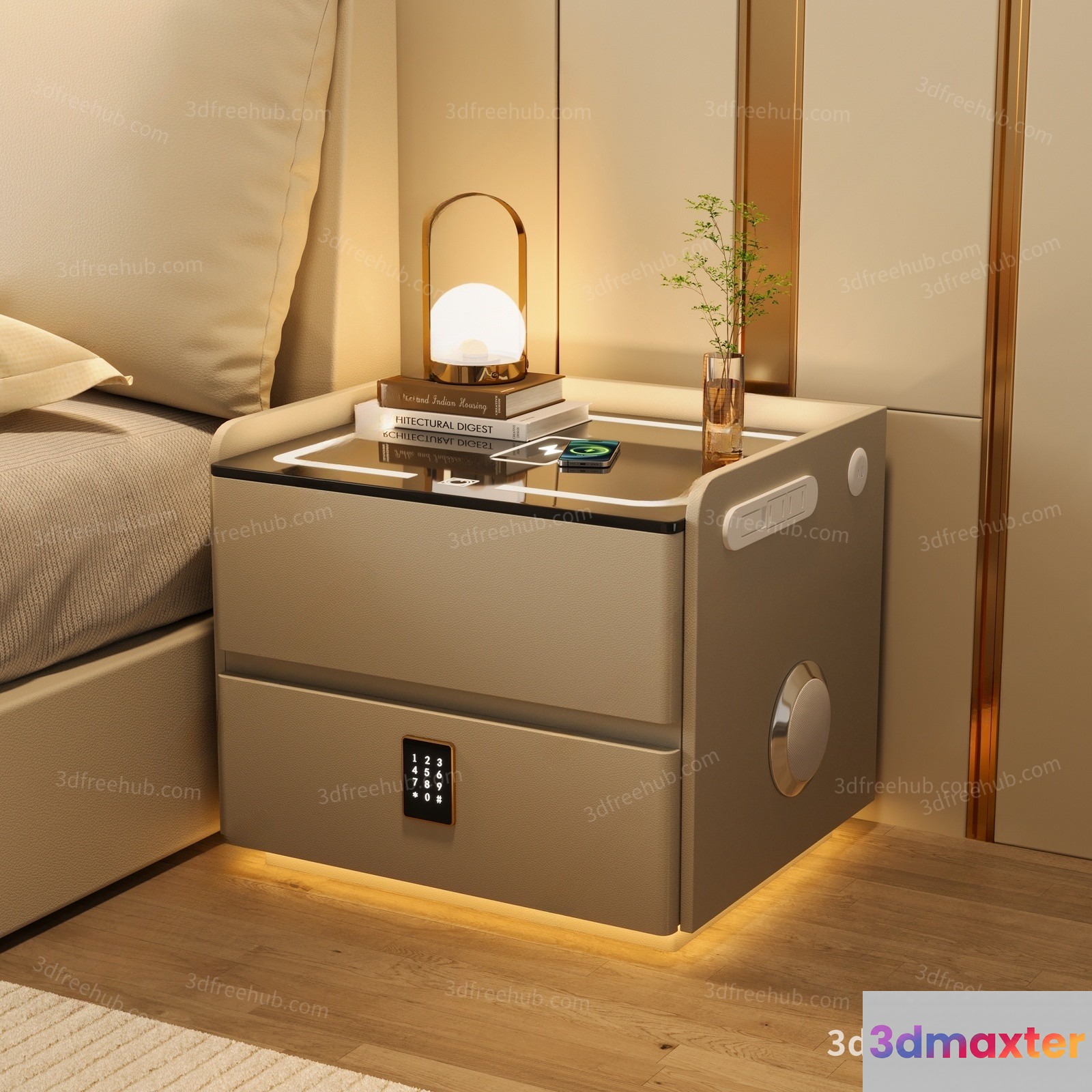 Modern Nightstand With A Lamp 3D Model - 22716 - VRAY Render