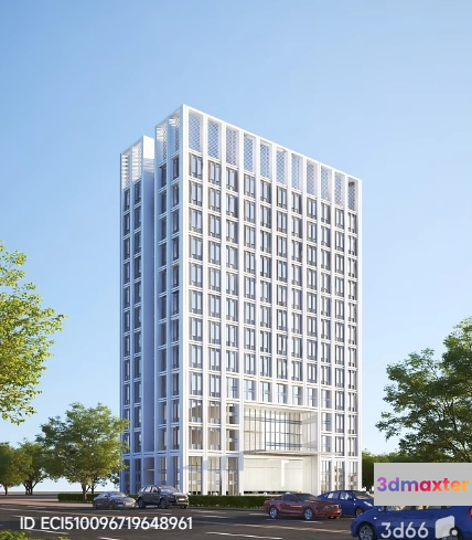 A Tall White Building 3D Model - 5582 - VRAY Render