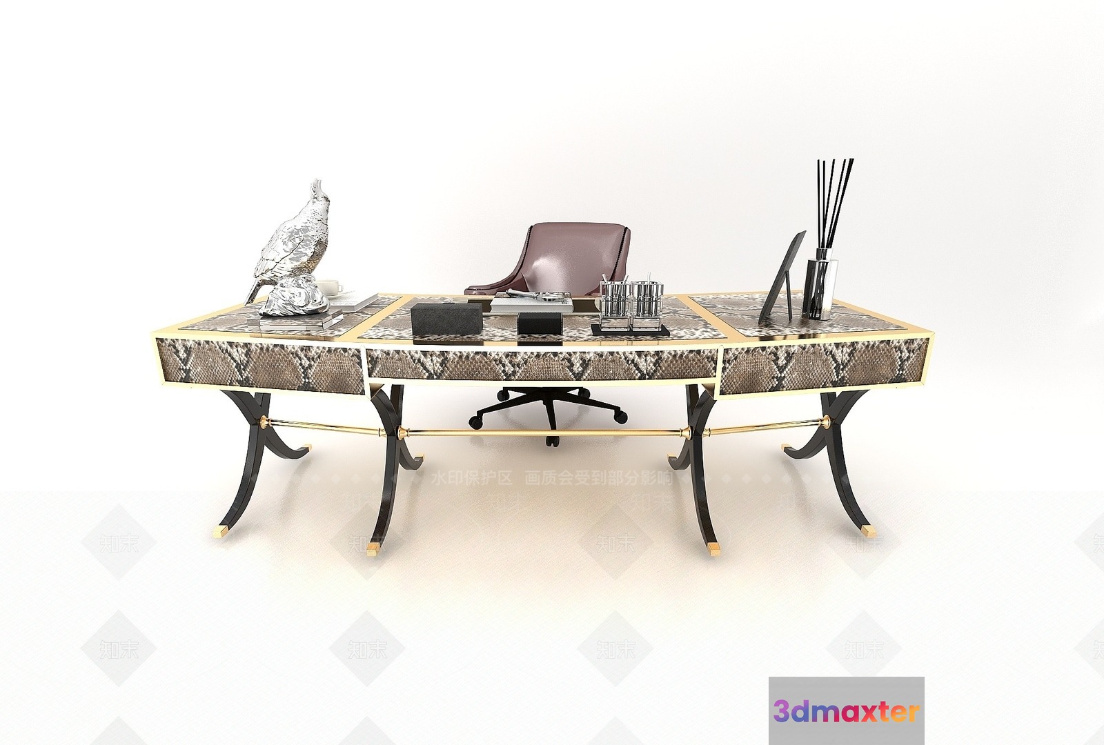 A Large Office Desk With A Snake Skin Pattern 3D Model - 2940 - VRAY Render